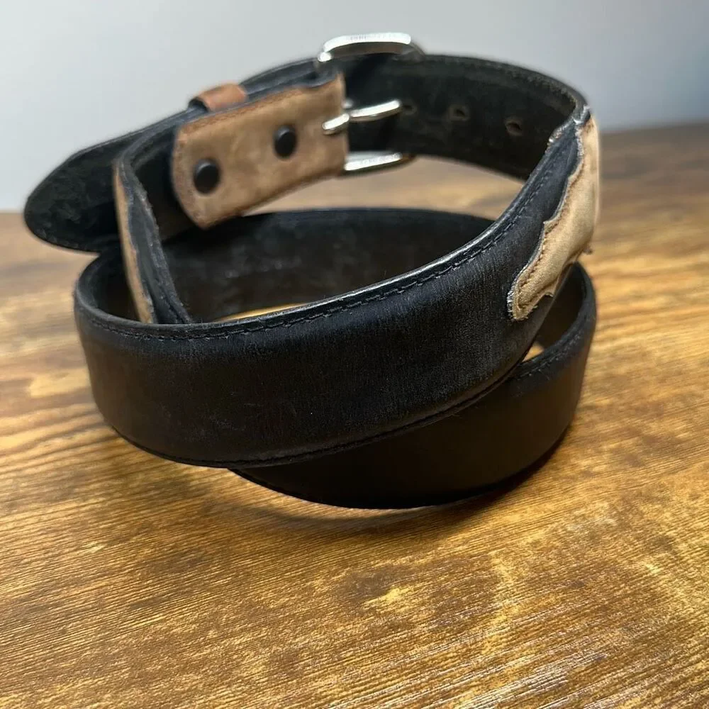 Mens‎ Western Two Tone Genuine Leather Belt Tan Black 36 4070R Silver Buckle